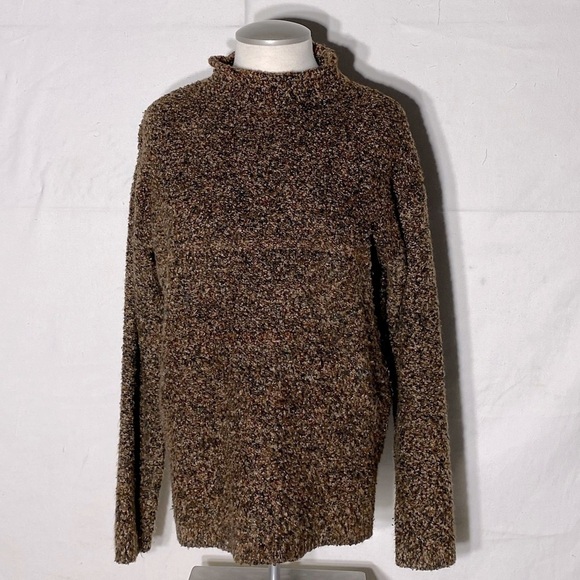 Vintage Au Coton Brown Mock Neck Sweater L - Picture 1 of 11